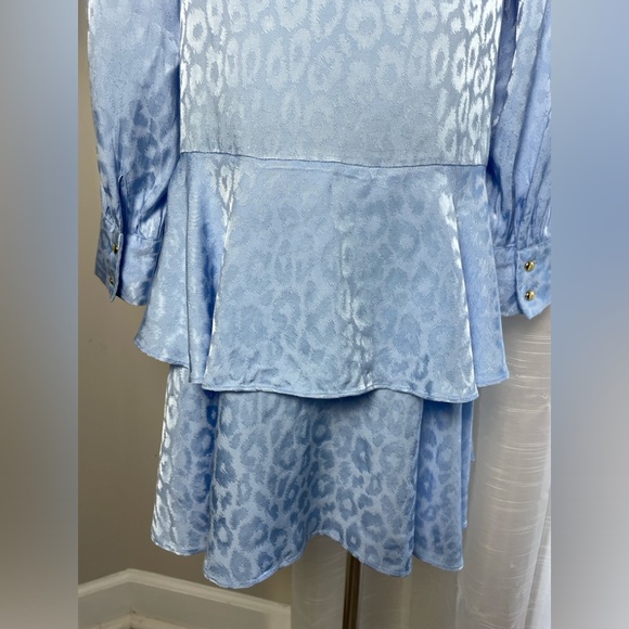 Sail to Sable Blue Animal Print Tiered Button Front Long Sleeve Dress Small - Picture 10 of 12
